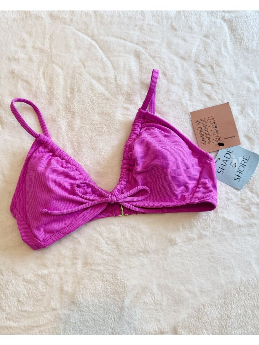 NWT Shade & Shore Purple Ribbed Tie-Front Bralette Bikini Top - Size: Small